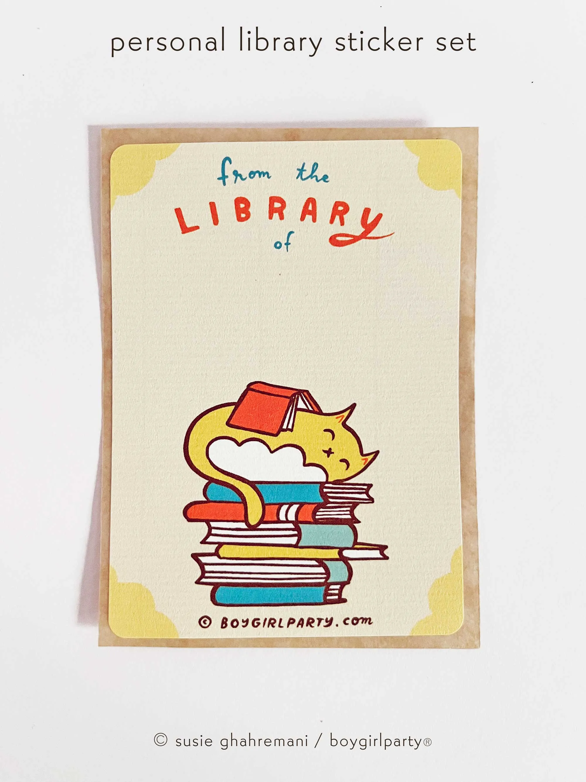 Yellow Cat Bookplate Stickers (Ex Libris Book Labels) Set of 6