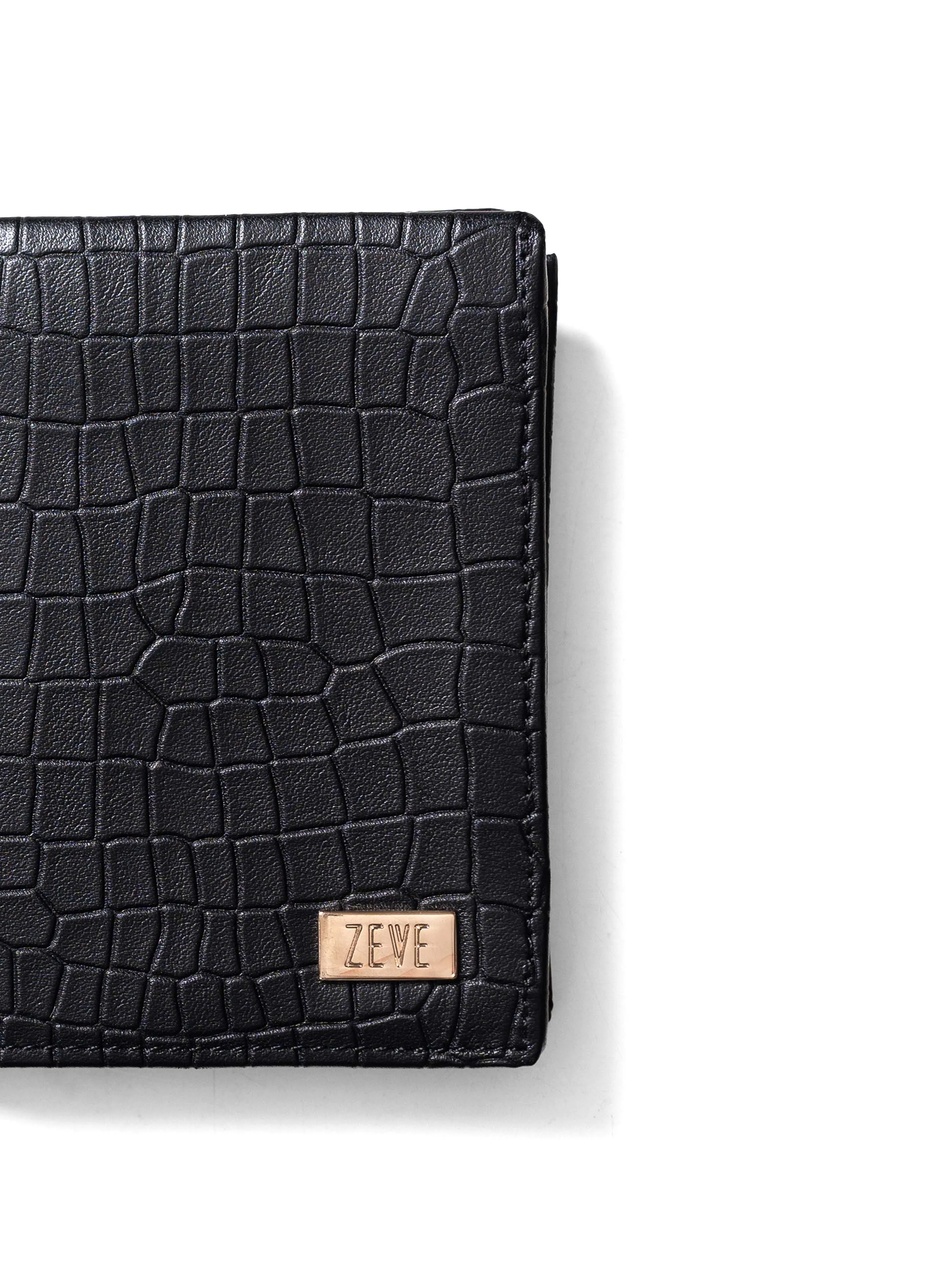 Zeve Folding Wallet - Black Croco Leather
