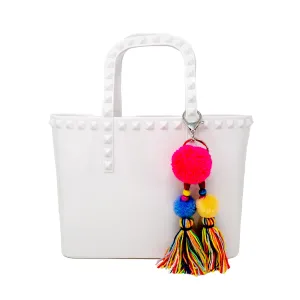 Zomi Gems Jelly Tote Bag w/Tassel - White