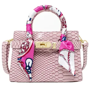Zomi Gems Patent Crocodile Scarf Handbag - Pink