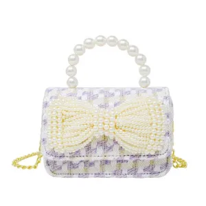 Zomi Gems Tweed Pearl Bow Handle Purse- Purple